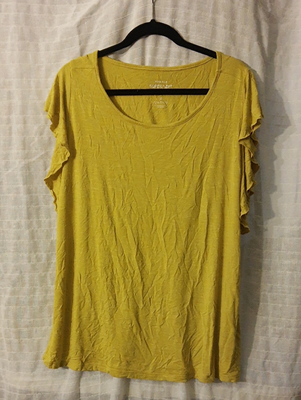 torrid Yellow Scoop Neck Ruffle Sleeve Tee Shirt